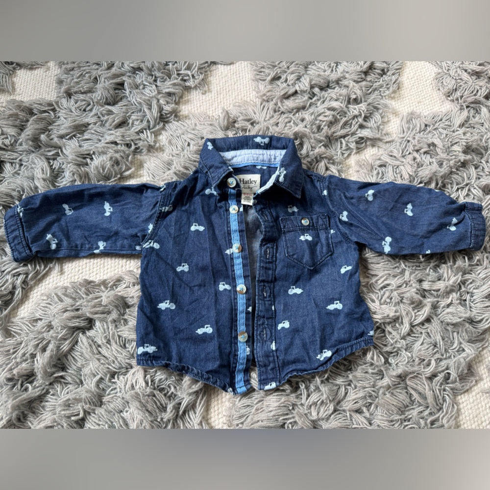 Hatley Baby - denim tractor shirt with elbow patches - 6-9M